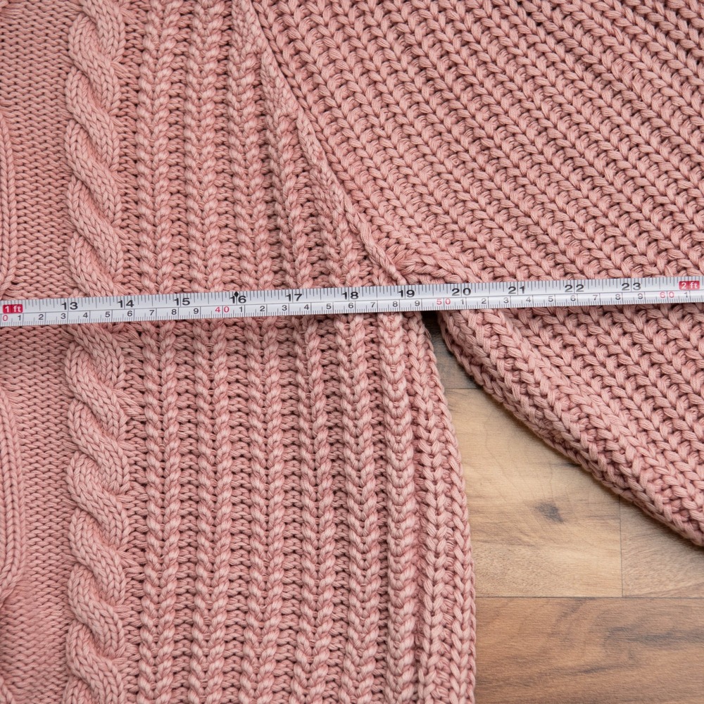 Free People Chunky Cable Knit Balloon Sleeve Sweater‎ Rose Pink Oversized L Boho - Picture 6 of 6